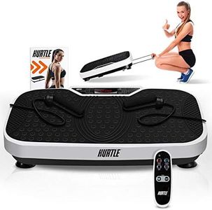 Hurtle Fitness Vibration Platform Machine, Home Gym Whole Body Shaker Exercise Workout Trainer Fast Weight Loss with Resistance Bands Easy Carry Wheel With Handle, Remote Adjustable Speed, White