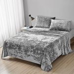 Fredsure Distressed Velvet Sheet Set, 4 Pieces Grey Queen, Ultra Soft, Warm