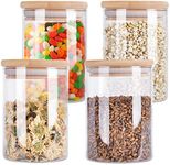 4 Pack Glass Storage Jars with Airtight Bamboo Lid, Aoeoe 27 OZ Food Storage Jar, Glass Kitchen Canisters, Clear Container for Coffee Bean Storage, Dry Goods, Cookie, Candy, Tea, Spices