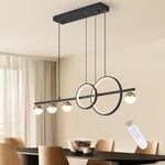 ORANOOR Modern Black Gold Chandeliers for Dining Room, Dimmable LED Chandelier Linear Pendant Light for Kitchen Island, 39in Globe Haning Pendant Chandelier Lighitng with Remote (2 Rings, 3000lm)