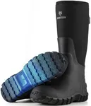 HUNTSEN Rubber Work Boots for Men - Waterproof Anti-Slip Rain Boots with Steel Shank 2 Pairs of Insoles - 6mm Neoprene Insulated Durable Outdoor Hunting Boots for Farming Gardening Fishing, Size 10