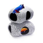 SpringSmart Aquarium Hideaway Rocks for Aquatic Pets to Breed, Play and Rest, Safe and Non-Toxic Ceramic Fish Tank Ornaments, Small Decor Rocks for Betta (3.7"x2.7"x2"(2 pcs))