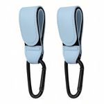 Pack of 2 Baby Universal Buggy Clips Carrier Pram Hooks, Leather Style Straps & Carabiner Clip, Hang Your Shopping Bags, Suits Every Stroller Pram Buggy- Heavy Duty Hook for Parents (Light Blue)