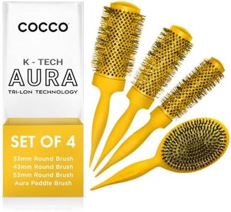 COCCO Aura Brush Set, Ceramic Paddle & Round Hairbrushes for Women, Blow-Drying & Frizz Control, Tourmaline Bristles, Ergonomic Grip, Full Styling Set, Yellow