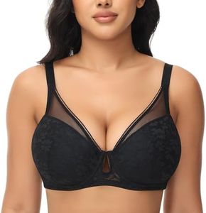 FallSweet Push Up Lace Bras for Women Underwired Padded Add one Cup Sexy Bra(Black,40C)