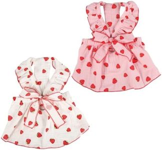 Mikovivi 2 Piezas de Vestidos para Perros de Niña, Decoración de Lazo con Estampado de Fresas Ropa para Gatos Vestidos Lindos de Verano para Mascotas para Perros Pequeños Medianos y Grandes (M)