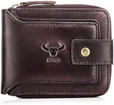 BAIGIO Genuine Leather Wallets for Men Multi Card Purse with Zipper Wallet Men RFID Blocking Coin Pocket (Dark Coffee)