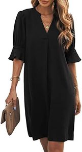 Famulily Women's V Neck Half Sleeve Shirt Dress Elegant Summer Casual Solid Color Short Dress S-XXL, Black, XL