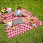 Three Donkeys Machine Washable Extra Large Picnic & Beach Blanket Handy Mat Plus Thick Dual Layers Sandproof Waterproof Padding Portable for The Family, Friends, Kids, 79"x79" (Red and White)