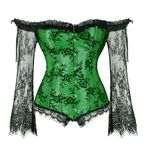 SZIVYSHI Corset Tops for Women with Sleeves - Bustier Overbust Lace Up Bodice Lingerie, Green, Small