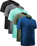 MLYENX 5/7 Pack Workout Shirts for Men Quick Dry Moisture Wicking Mens Gym Shirts Athletic T-Shirts, 5 Pack Black, Dark Grey, Dark Blue, Aqua, Army Green, Large