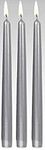 Kuber Selection Pack of 3 Pcs 9.5 Inch Designer Premium Silver Taper Pillar Candle 9.5 inch Long for Party,Daily use, Candle (Pack of 3 Pcs, Silver)