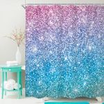 Cinbloo Ombre Teal (Not Glitter) Shower Curtain Rainbow Polka Dots Girl Women Bathroom Curtain Colorful Turquoise Purple Pink Bath Curtain Fabric Mermaid Sparkle Bathroom Decor with 12 Hook 60Wx72H