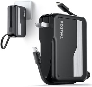 Portable Charger for iPhone Built-in Cables Fast Charging USB C & AC Wall Plug 20000mAh,27W Power Bank with LED Display,USB Battery Pack for iPhones, iPad, Samsung More Phones Tablets-Black