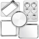 P&P CHEF 6-Piece Small Toaster Oven Pan Set, Stainless Steel Bakeware Set, Toaster Oven Tray with Rack, Square/Round Cake Pan, Loaf Pan & Muffin Pan, Non Toxic & Easy Clean