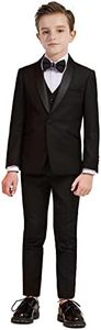 Plavict Boys Tuxedo Black Slim Fit Size 16 Youth Formal Suits for Big Kids Toddler Suit Dresswear Ring Bearer Outfit Wedding Tuxedo Set Children's Dress Clothes 5-Piece trajes para niños