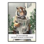 Maise & Rose Tiger Sitting On Toilet With Newspaper A4 Print | Funny Bathroom Wall Art | Bathroom Décor | Do Not Disturb Humorous Bathrom Picture | Animal Bathroom Print | PR24