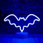 Vicila LED Neon Bat Lights, Bat Shape Neon Signs Night Lights Battery Operated Desk Table Lamp for Bedroom, Bar, Wall, Halloween Decor-Bat with Holder Base(Blue)
