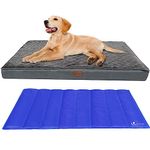 VOUNOT 2 in 1 Extra Large Dog Bed with Cooling Mat, Orthopedic Dog Mattress Pet Cushion with Removable Cover, Grey, 115x81x9 cm