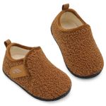 JIASUQI Toddler Slippers Kid Warm House Shoes Boys Girls Fuzzy House Slippers for Indoor Outdoor(Brown 162,UK Size 7.5-8.5)