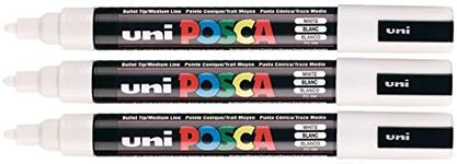 Posca PC-5M White Colour Paint Marker Pens 2.5mm Medium Bullet Tip Nib Writes On Any Surface Glass Metal Wood Plastic Fabric (Pack Of 3)