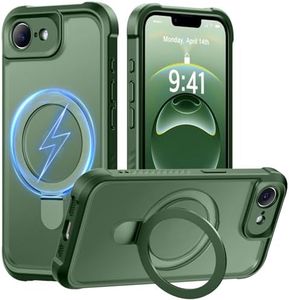 MOCCA Design for iPhone 16e Case with Magnetic Invisible Stand [Full Camera Protection] [Compatible with Magsafe] Military Drop Shockproof Translucent Matte Phone Case Cover 6.1",Dark Green