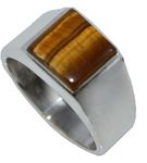 Gents Solid Sterling Silver Natural Tigers Eye Mens Signet Ring (W)