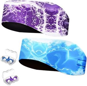 2 Pairs Swimming Headband with Earplugs - Adjustable Water Headband & Silicone Earplugs for Adults,Keep Water Out and Hold Earplugs in - Swim Ear Band for Surfing, Diving, Pool, and Water Sports