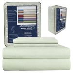 Thermee Micro Flannel Full-Size Sheet Set, Machine Wash & Dry, No Pilling, 16" Deep Pocket with 2 Pillowcases, Mint