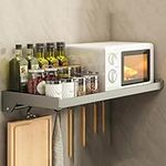 Carbon Steel Microwave Oven Wall Mount Shelf with 8 Hooks,Kitchen Organizer Storage Holder Oven Bracket Wall Mounted