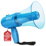 Pyle 30W Megaphone Siren Bullhorn Speaker, Rechargable, Portable and Lightweight Automatic Bullhorn for Indoor & Outdoor Use, 500 Square Yards Projection Range, Used as Siren/Music (Transparent Blue)