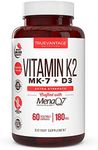 Vitamin K2 D3 Supplement 5000 IU D3 and 180 mcg Vitamin k2 MK7 Supplement for Healthy Bones, Healthy Heart & Cardiovascular Health- MenaQ7 Vitamin K Complex- 60 Capsules