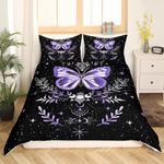 Purple Butterfly Duvet Cover Queen Size,Dream Catcher Comforter Cover with 2 Pillowcase for Teens Adults,Kids Galaxy Bedding Set,Bohemian Style Breathable 3 Pcs Decorative Bed Cover(No Comforter)