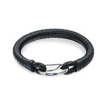 Unisex Black Stackable Woven Weave Braided Genuine Leather Bracelet Woven Bangle Bracelet for Men Teens Women Stainless Large Hook Latch Lobster Hook