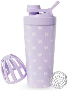 YOME 24oz Purple Bow Stainless Steel Shaker Bottle – Double Wall Leakproof Protein Shaker Cup with Removable mixing grate & Ball, BPA-Free Metal Blender for Protein Shakes – Perfect for Gym