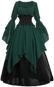 LTAKK Renaissance Dress Medieval Costume Victorian Dresses Women Gothic Fairy Witch Wedding Dress, Forest Green, Small