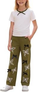 ODIZLI Girls 2 Piece Short Sleeve Top Butterfly Bow Pants 7-16Y green 11-12Y