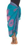 SHU-SHI - Floral Beach Sarong - for Women - Swimsuit Cover-Up with Coconut Clip - Turquoise/Pink