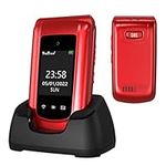 USHINING 4G Flip Phone Unlocked Seniors Cell Phone Big Button with Charging Dock(Red)