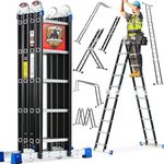 Step Ladder, Bryner Folding Ladder 19.6ft Multi-Purpose Aluminium Extension Ladders, 7 in 1 Folding Adjustable Telescoping Step Ladder 330lbs