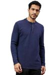 CLUB YORK Men Blue Full Sleeve Solid Henley Neck T-Shirt| L