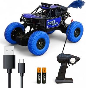TOIGEN Remote Control Monster Truck RC Car | High-Speed Off-Road 2WD Rock Crawler | Rechargeable Battery | Remote Control Toy for 5+ Year Kids - (Blue)