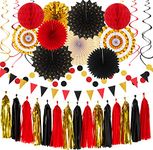 Red Black-Gold Casino Theme Party-Decorations - 33pcs Kits Game Night Graduation Banner, StreamersTassel Garland,Tissue Pom Poms Honeycomb, Paper Lantern Fans,Wedding Birthday Baby Shower Decor Hugtmr