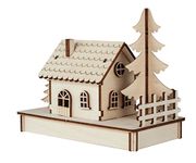 Rayher 46299000 Construction Kit wooden House with interlocking parts, Wood Building Set, 30 slot-together Pieces, 17.5x9.4x14cm