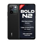 Lava Bold N2 (Indus Black, 4 GB RAM, 64 GB Storage) | 13MP AI Dual Rear Camera | Largest 6.75" HD+ Display | 5000 mAh Battery & 10W Charging | IP64 Water & Dust Proof | Charger & Phone-Case in Box