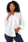 Roman Originals Shirt for Women Ladies Cotton Blouse Button Through Tunic Printed Top Work Long Sleeve Smart Casual Going Out Work Office V Neck Everyday Evening Event - Plain White - Size 14