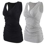 COLOMI Maternity Nursing Tank Top Sleeveless Pajama Tops Nursing Cami Sleep Bra for Breastfeeding (Black+Grey/2Pack, M, m)