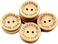 100PCS Natural Wooden Button Craft Sewing DIY Handmade with Love Wooden Buttons