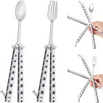 Flutesan 2 Pcs Butterfly Fork and Spoon Set, Tactical Butterfly Spoon Folding Stainless Steel Butterfly Fork for Travel Camping Hunting BBQ Kitchen(Silver)