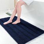 Grandaily Chenille Striped Bathroom Rugs 47x24, Extra Thick and Absorbent Bath Rugs, Non-Slip Soft Plush Shaggy Bath Carpet, Machine Wash Dry, Bath Mats for Bathroom, Navy